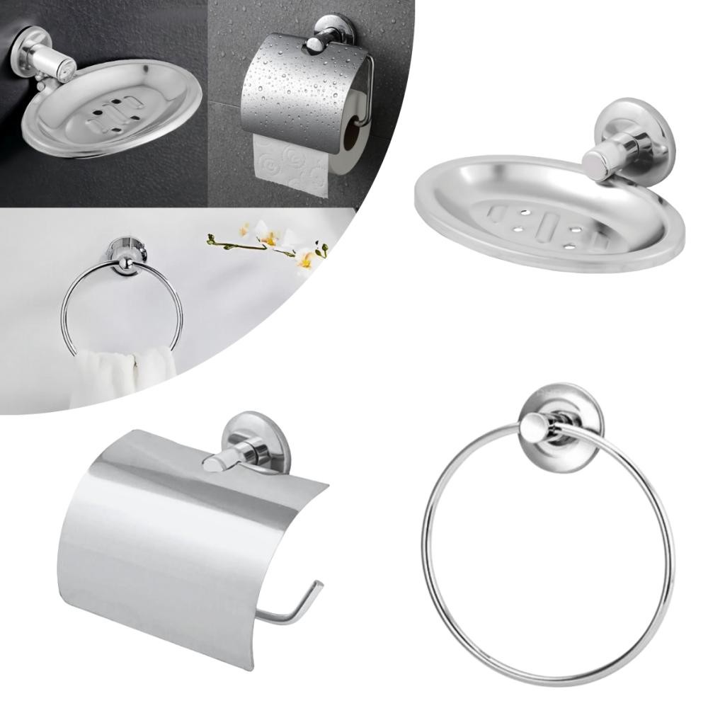 Kit 03 Peças Inox com Porta Toalha Rosto, Papeleira e Saboneteira Veneza Fixação Dupla em Oferta na Shopee
