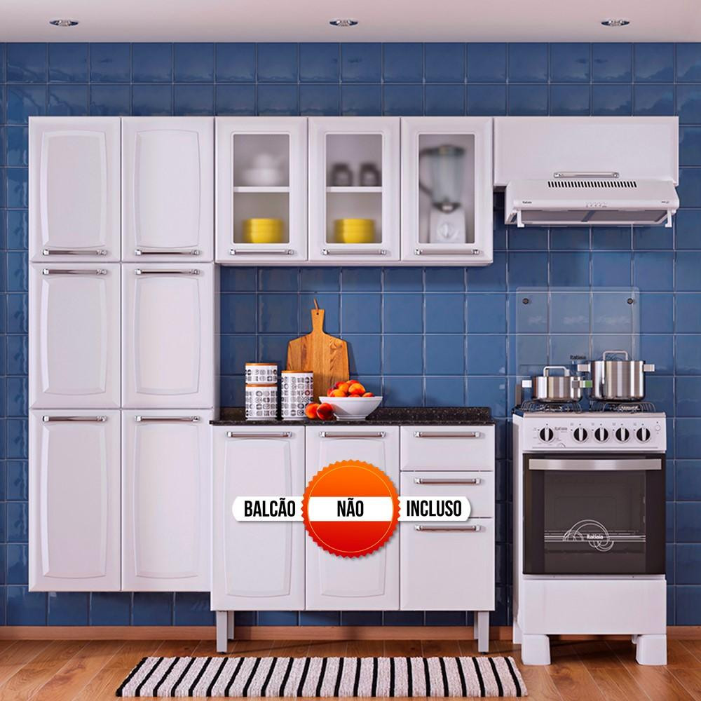 Cozinha Itatiaia Luce Compacta 3 Peças 3 Vidros Branco/Preto Paneleiro Armário Aéreo
