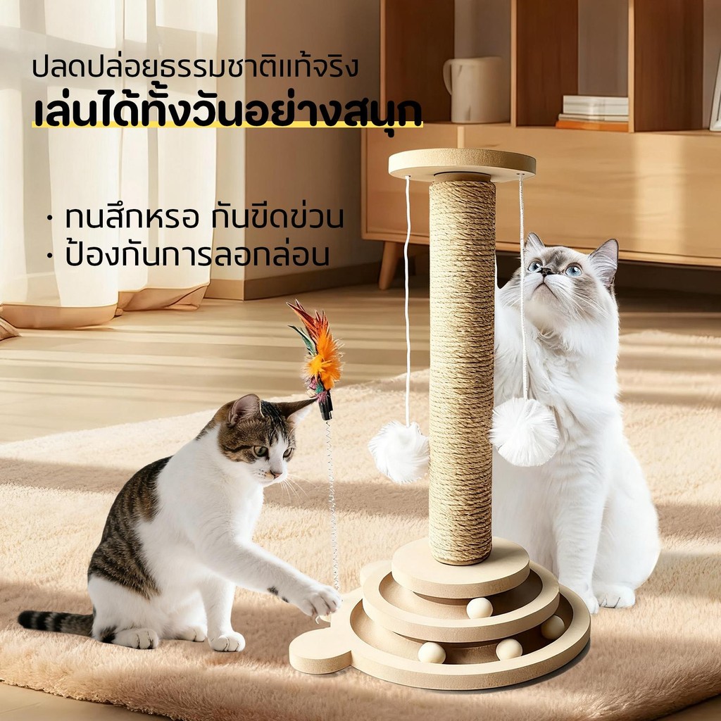 😻 【4in1】เสาลับเล็บแมว แผ่นลับเล็บ คอนโดแมว ของเล่นแมว กันลื่น วัสดุไม้แท้ แข็งแรง ทนทาน - ภาพที่ 3