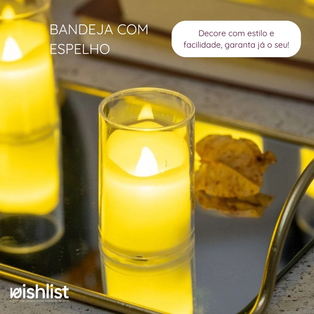 Bandeja Espelhada Com Alça Metal Dourado Lavabo Perfumes Maquiagem Decoração