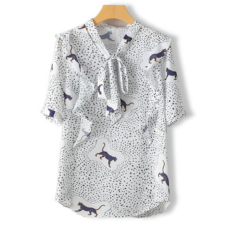 Xking [Bi] 2026 Verão Novo Estilo Feminino Lace-Up Leopard Print Animal Camisa de Chiffon de Manga Curta 562