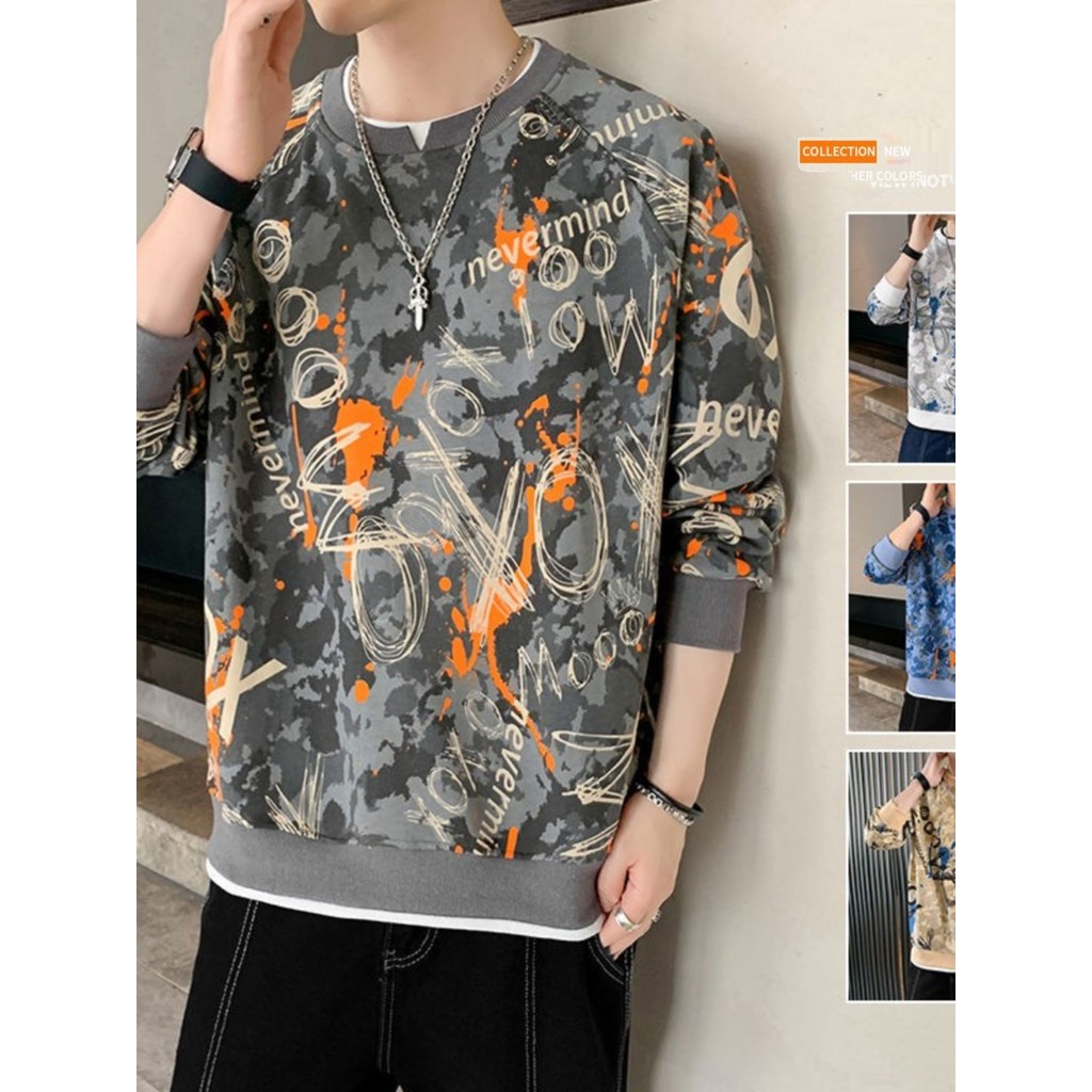 Guangzhou camiseta masculina de treze linhas, primavera outono, manga comprida, moletom, gola redonda, camuflagem solta