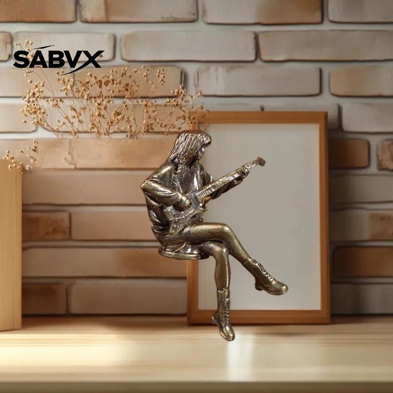 SABVX Retro Bar Feminino Guitarrista Boneca Estatueta Vintage Estátua De Bronze Modelo Mini Artesanato Figura Desktop Or