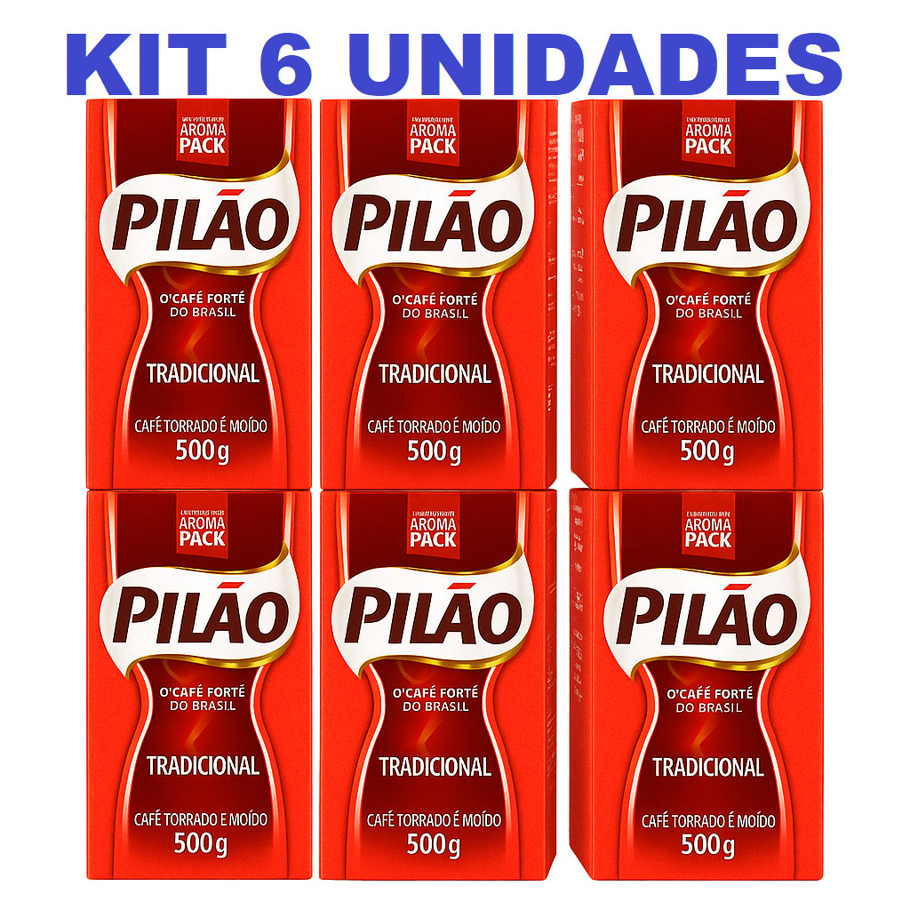 Kit 6 Café Pilão Torrado Moído Tradicional - Pacote a Vácuo 500g