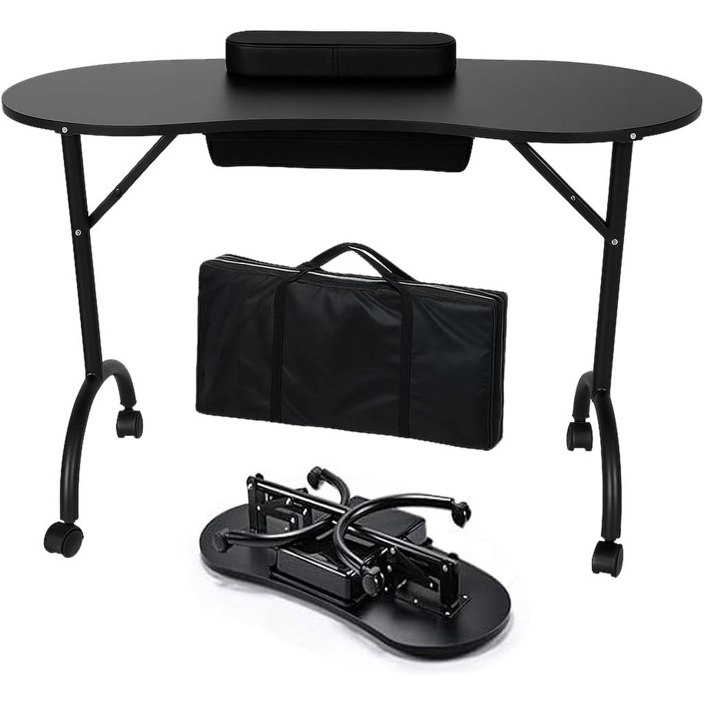 Mesa de Manicure Portátil CHAOEEMY, Mesa de Manicure Dobrável para Técnicos de Unhas, Mesa de Manicure com Rodas e Gavet