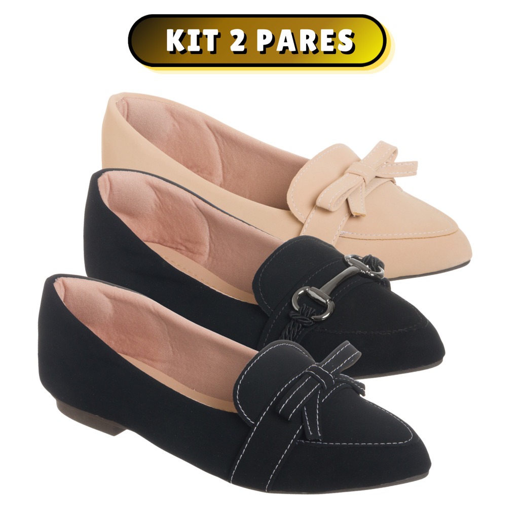 Sapatilha Feminina Mocassim 2 Pares Leve Antiderrapante Confortável Casual