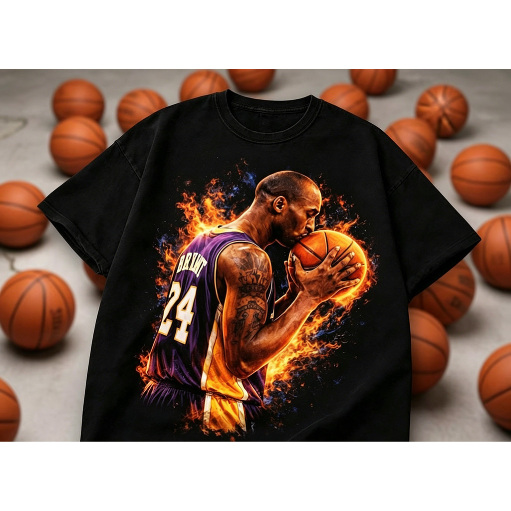 Camiseta Masculina Feminina Oversized Estampa Kobe Bryant 24 Lakers Fogo Basquete T-shirt Streetwear Casual