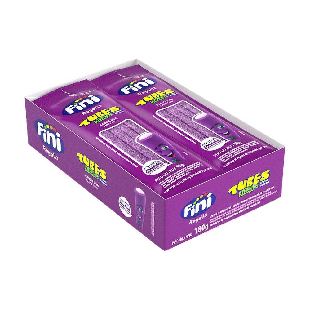 Bala Fini Regaliz Tubes Cítrico Uva 15g Embalagem com 12 Unidades