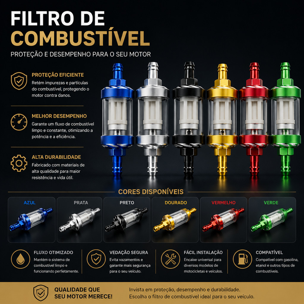 Filtro de Óleo Alumínio Vidro Lig8mm Gás para Moto Bike 125-160cc