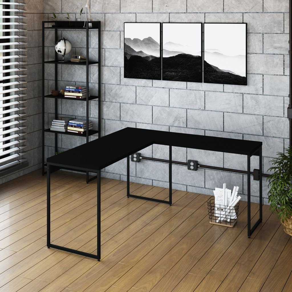 Escrivaninha Mesa Escritório L Estilo Dynamica 140cm Industrial Yescasa Preto Ônix E Preto Preto Onix/Preto