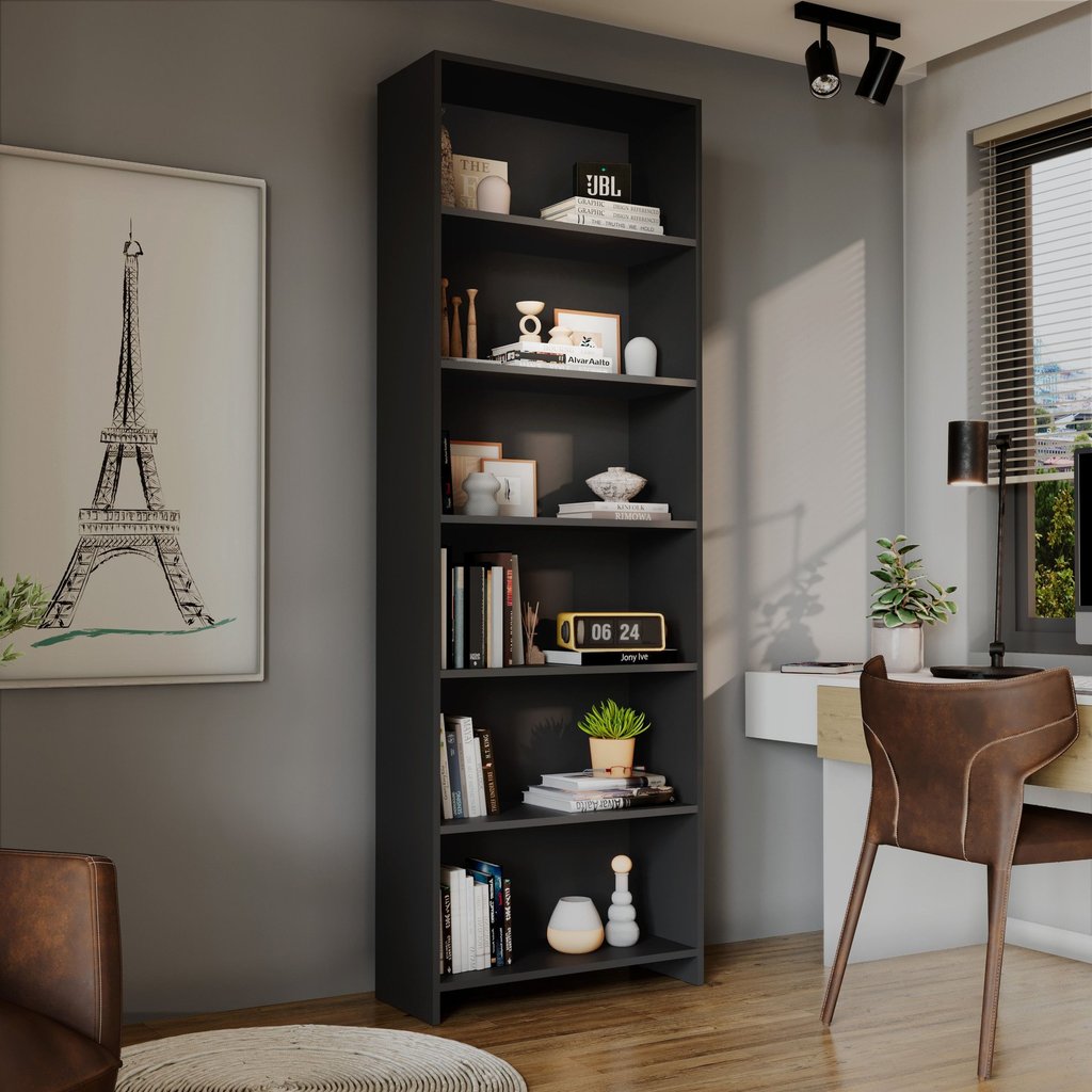 Estante de Livros 57CMX182CM 5 Prateleiras LV200 Preto Preto