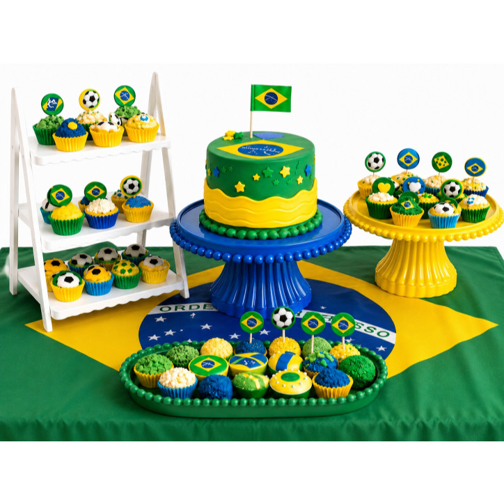 Kit Torcedor Brasil Para Festa E Eventos Com Bandeira Bandejas E Suportes