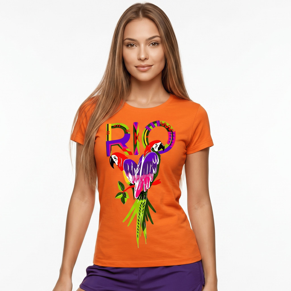 Camiseta Feminina Farm Rio Arara Colorida Algodão Premium Estampa Arara Rio Farm Tropical Verão