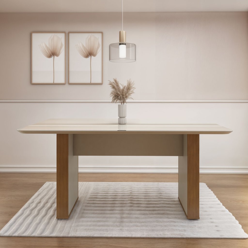 Mesa de Jantar 6 Lugares Retangular 160cm Tampo Vidro/MDF Julia 160