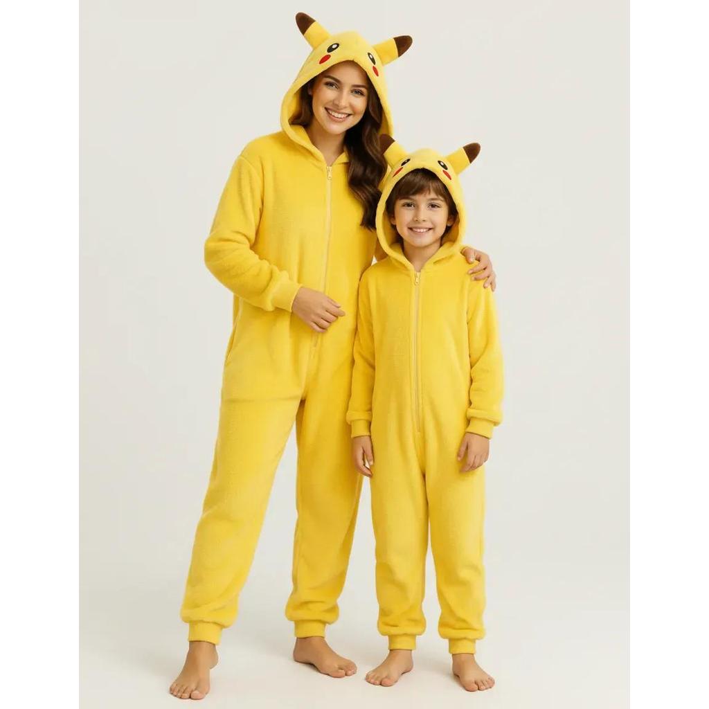 Pijama Kigurumi Plush Pikachu Adulto Macacão Quente Inverno