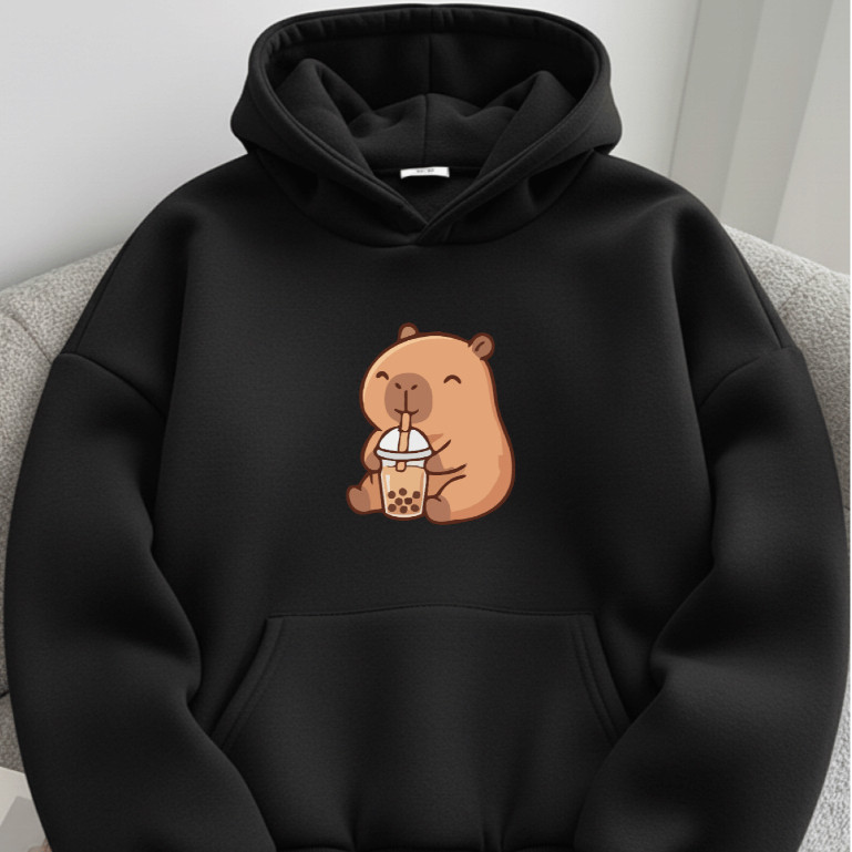 Blusa Moletom Canguru Estampado Capivara Fofa Milk Tumblr Unissex Com Bolso Capuz Flanelado