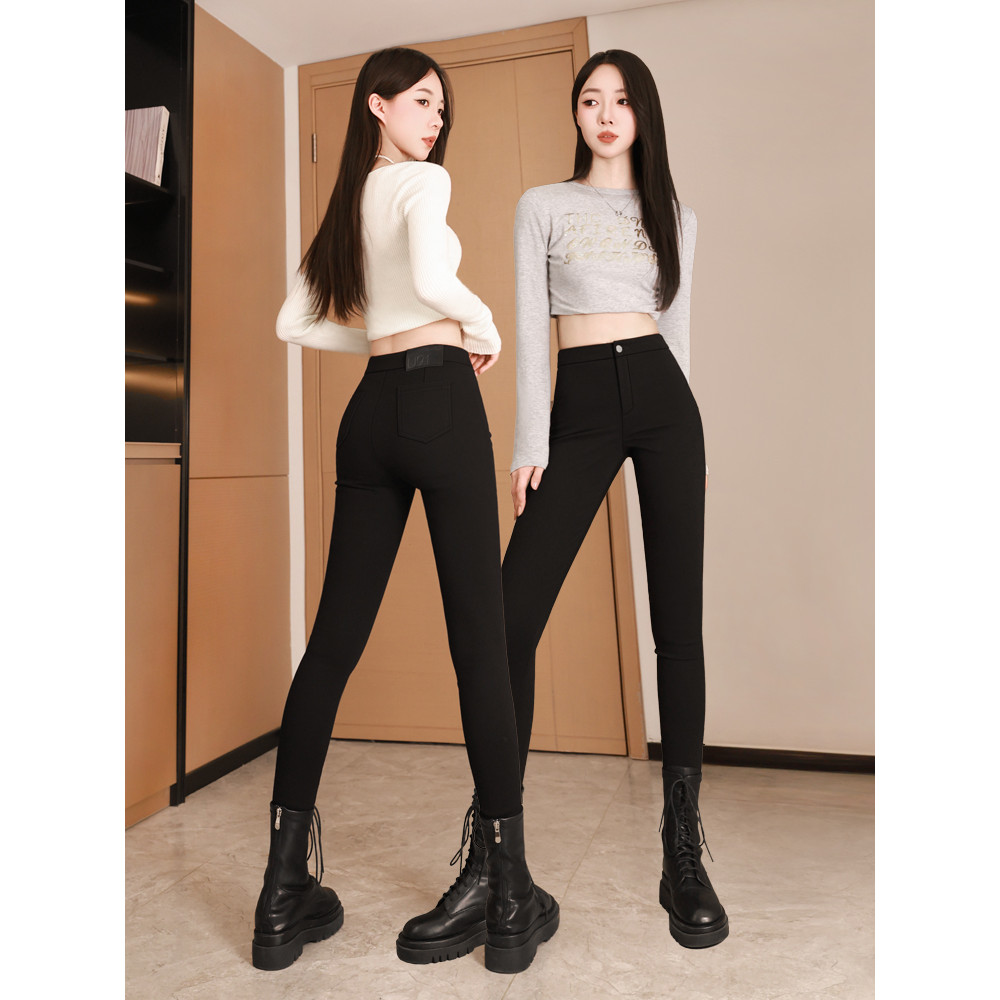 Leggings femininas primavera verão 2026 novo estilo exterior usar magro preto lápis calças elásticas calças magras cintu