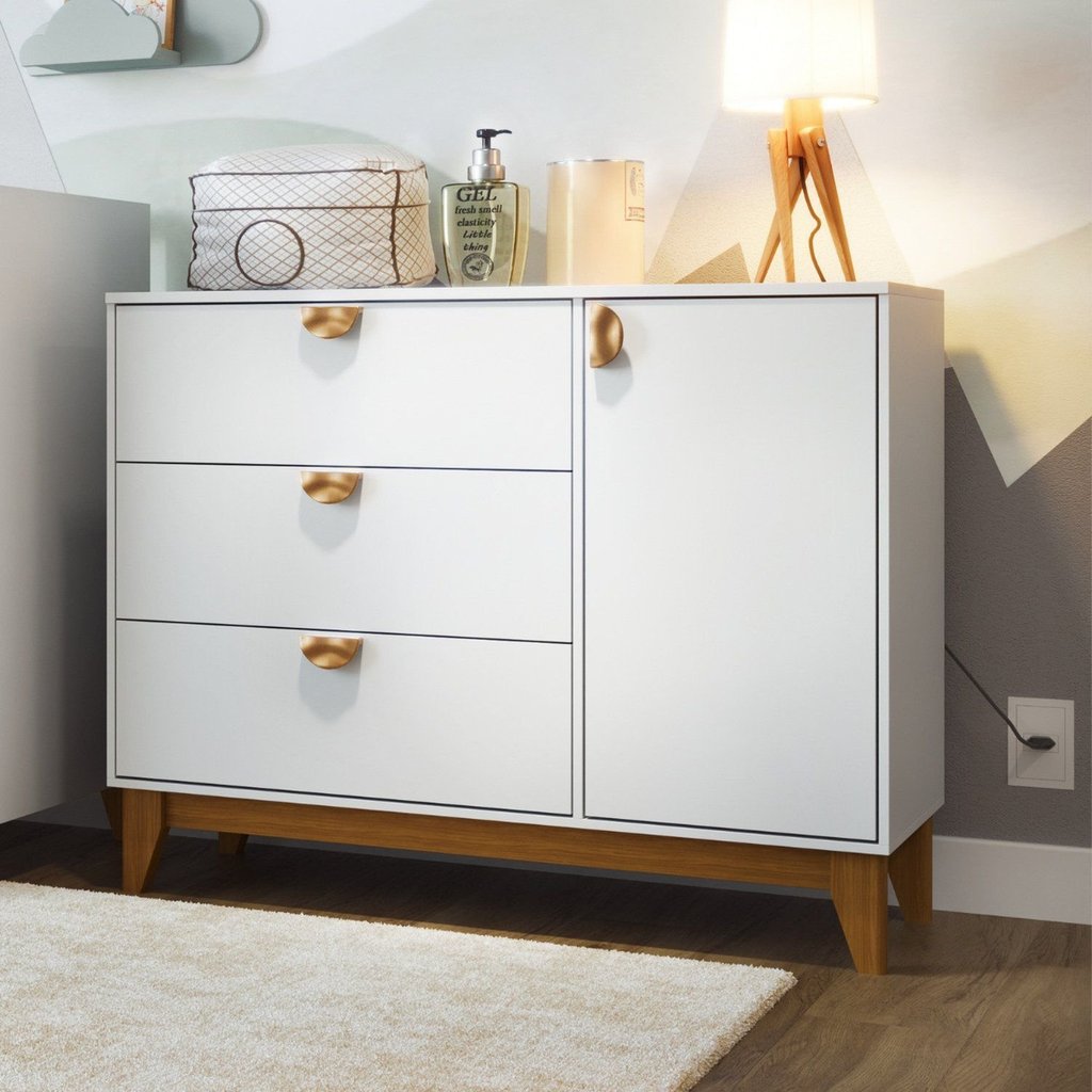 Cômoda para Quarto 1 Porta 3 Gavetas Magia Branco