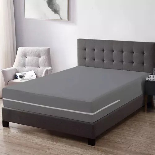 Capa Protetora de Colchão Cinza Para Cama Box Solteiro Casal Queen com Zíper Antiácaro Resistente