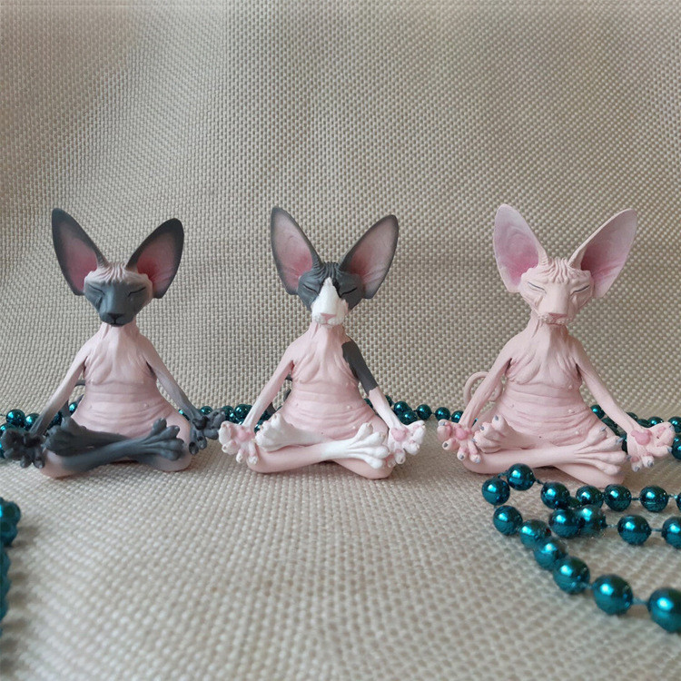 Ornamento De Resina De Gato Sem Pêlos Meditando , Estatueta Artesanal De Decoração De Casa Sphynx Estilo Buda