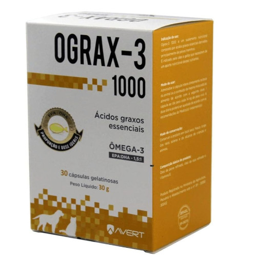 Suplemento Ograx-3 1000 Ômega 3 para Cães e Gatos 30 Cápsulas