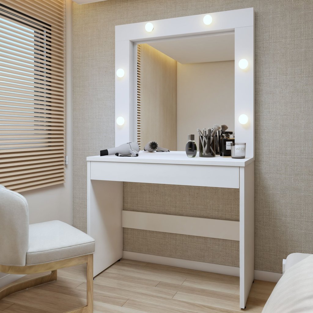 Penteadeira Camarim com Espelho MDF Requinte Branco/Ab Branco Absoluto