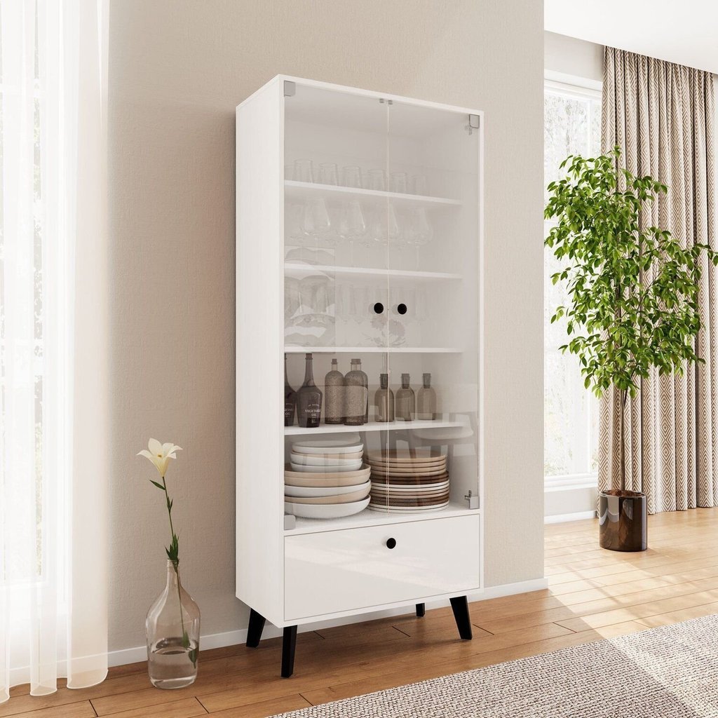 Cristaleira 2 Portas de Vidro 1 Gaveta Londres Branco Branco