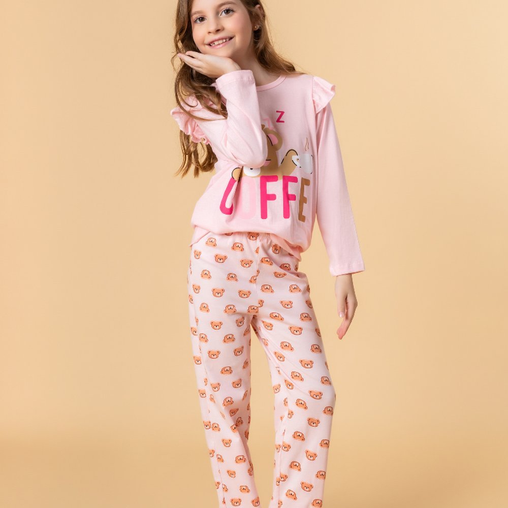 Pijama Infantil Menina Feminino Inverno Estampado 100% Algodão - Teddy