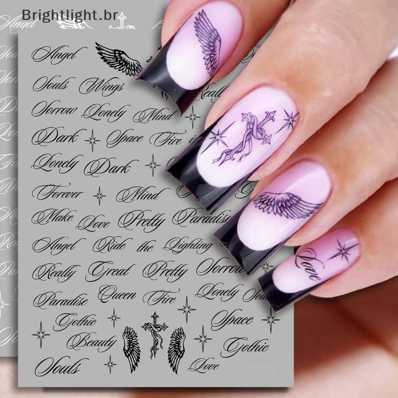 [brightlight.br] Letras Do Alfabeto Stiers De Unhas Brancas 3D Asas De Anjo Decalques De Design Misto Para Salão De Mani