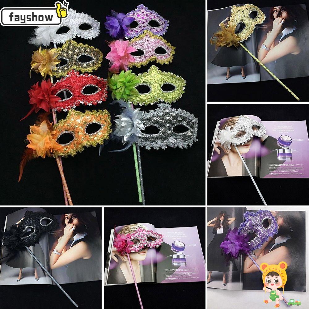FAYSHOW Máscara Portátil , Fantasia De Festival Para Festa , Flor Lateral , Véu De Renda Branca , Pena
