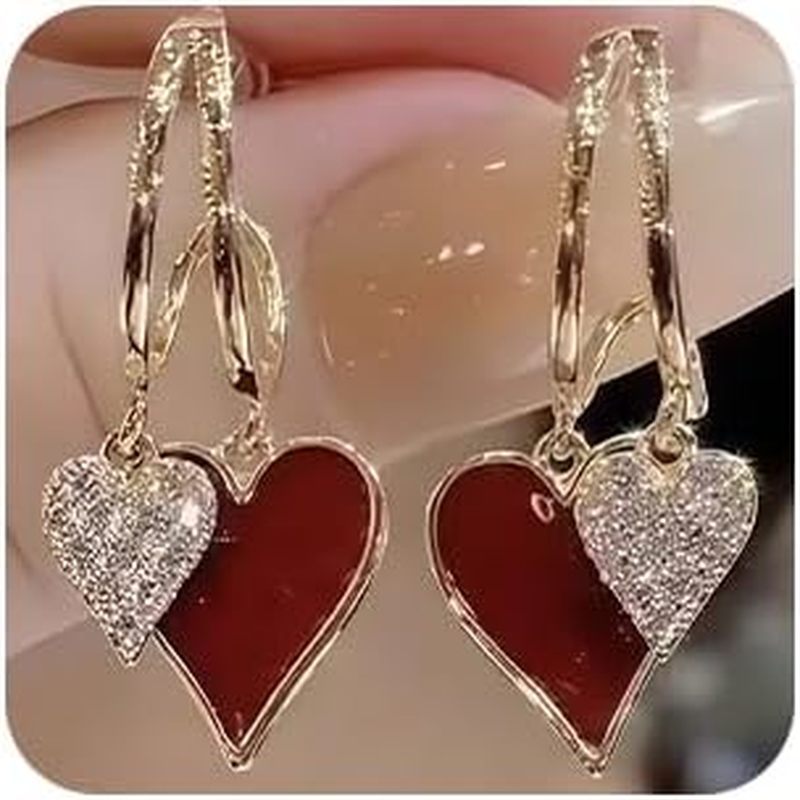 Brincos De Coração Dia Dos Namorados Pendurados De Strass Para Mulheres Argola Fofos Joias Elegantes Da Moda Diária , Pr
