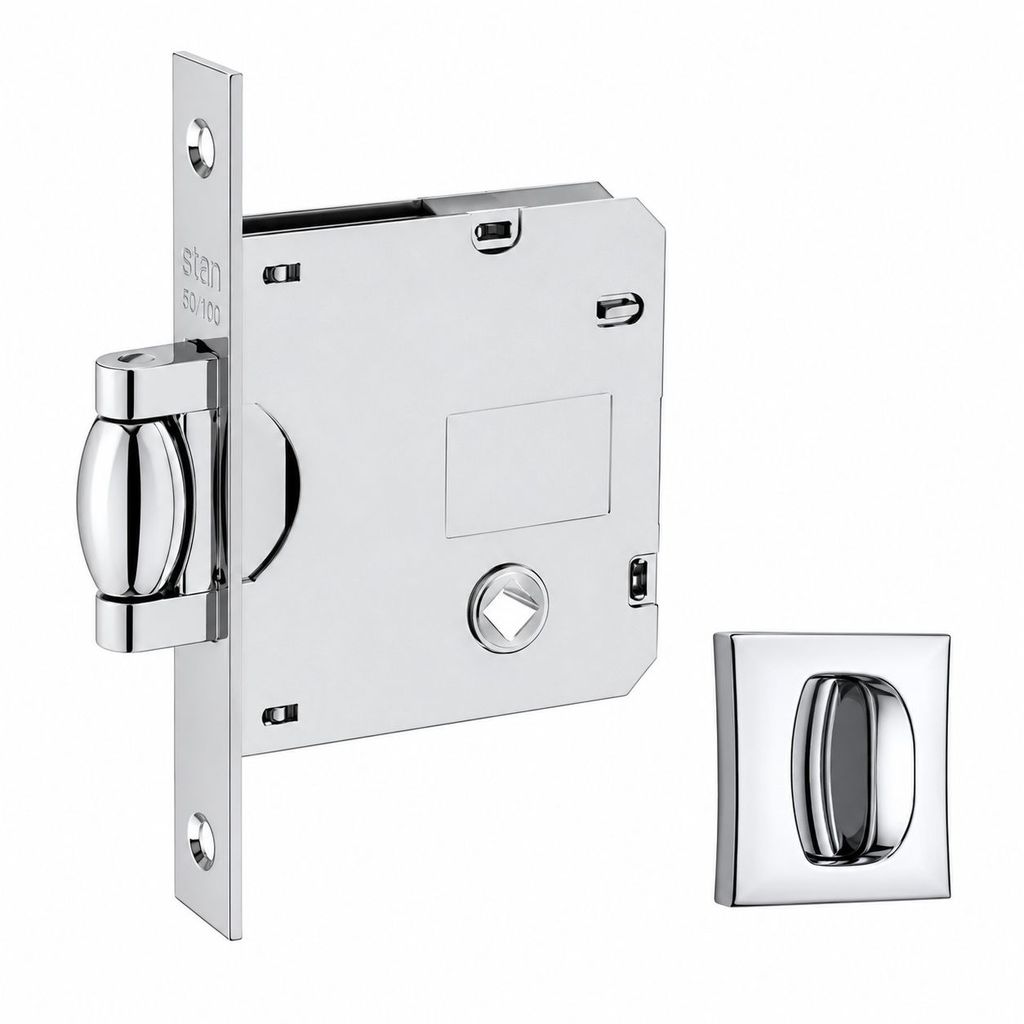 Fechadura Stam Rolete Pivotante Porta Banheiro Quadrada Cromada