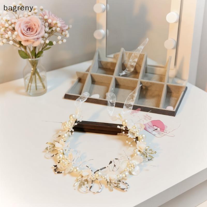 [bagreny] Cocar De Cabelo De Pérola Imitada Para Meninas Elegantes , Guirlanda De Flores Bebês , Argola De Cabeça , Casa