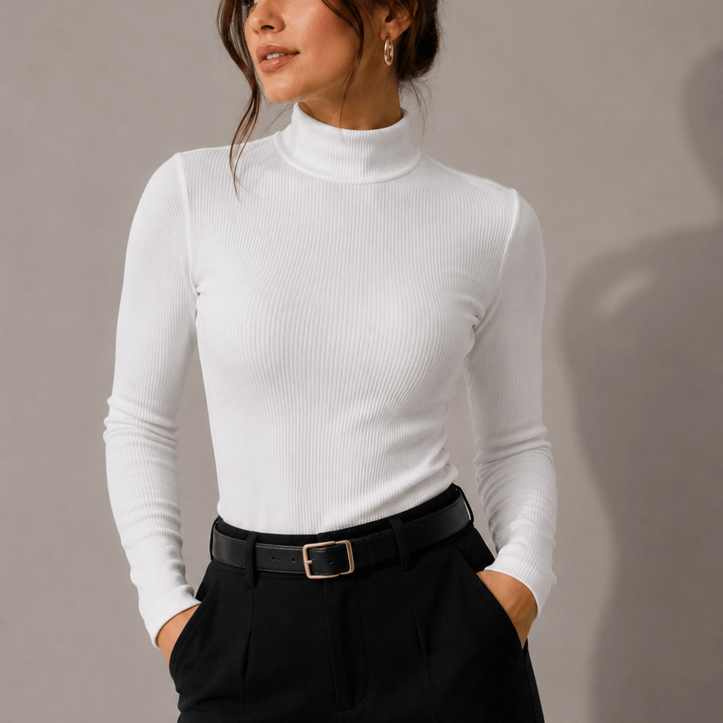 Blusinha de Frio Cacharrel Camisa Camiseta Feminina Manga Longa Gola Alta Canelada Tshirt Inverno Clima Frio