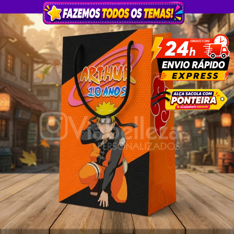 🛍️ Kit 10 Sacolinhas Personalizada Naruto Sakura Aniversário Festa Infantil Envio Rápido
