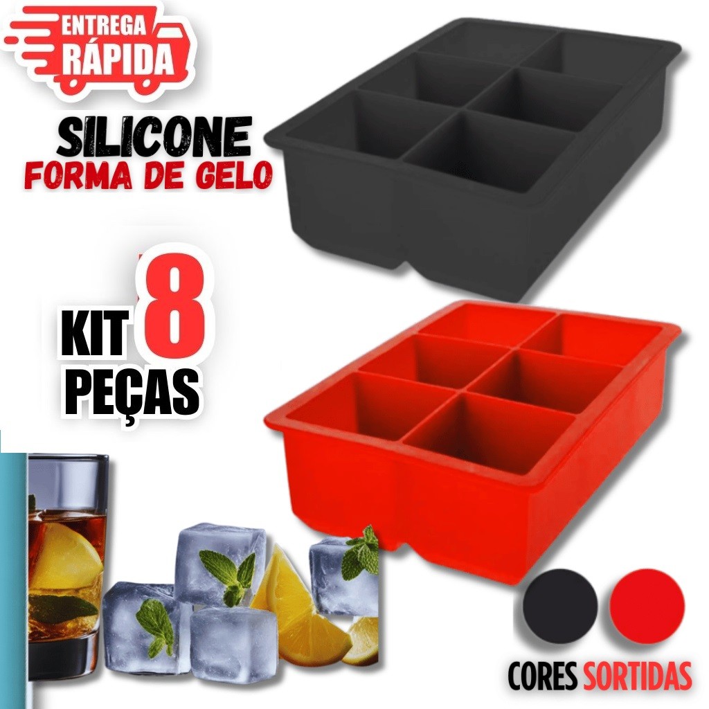 8 Peças de Forma de Gelo em silicone com 6 cubos p/ whisky tchay Bebidas Geral Fruta Multiuso Premium