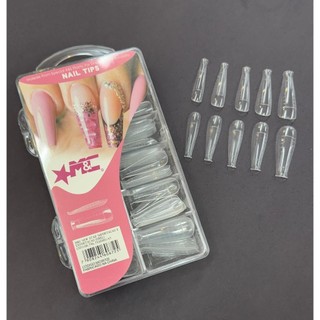 Kit 100 Molde F1 M&C Unhas Reutilizável Bailarina Russo Quadrado Reta Curvatura C Extra Longa