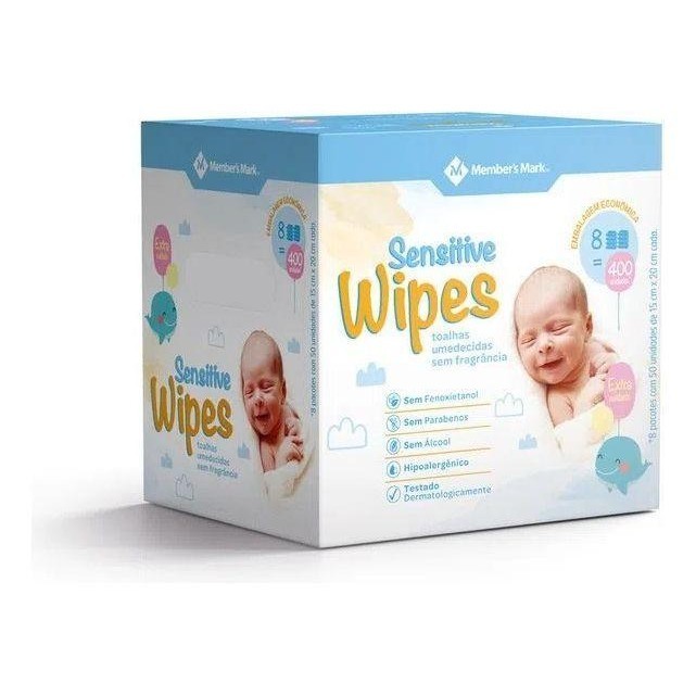 Caixa De Lenço Umedecido P/ Bebês Wipes C/ 400 Members Mark em Oferta na Shopee