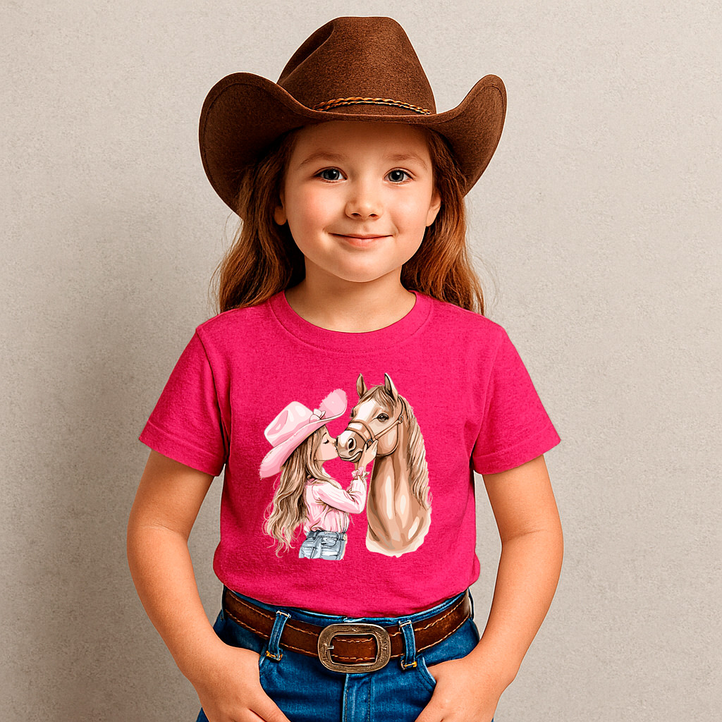 Camiseta Infantil Menina Country Menina Beijando O Cavalo em Oferta na Shopee