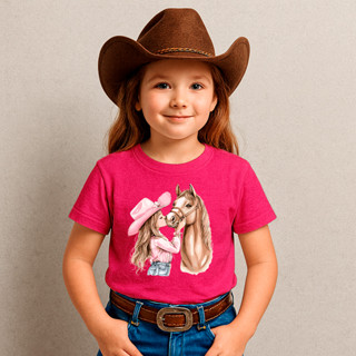 Camiseta Infantil Menina Country Menina Beijando O Cavalo em Oferta na Shopee