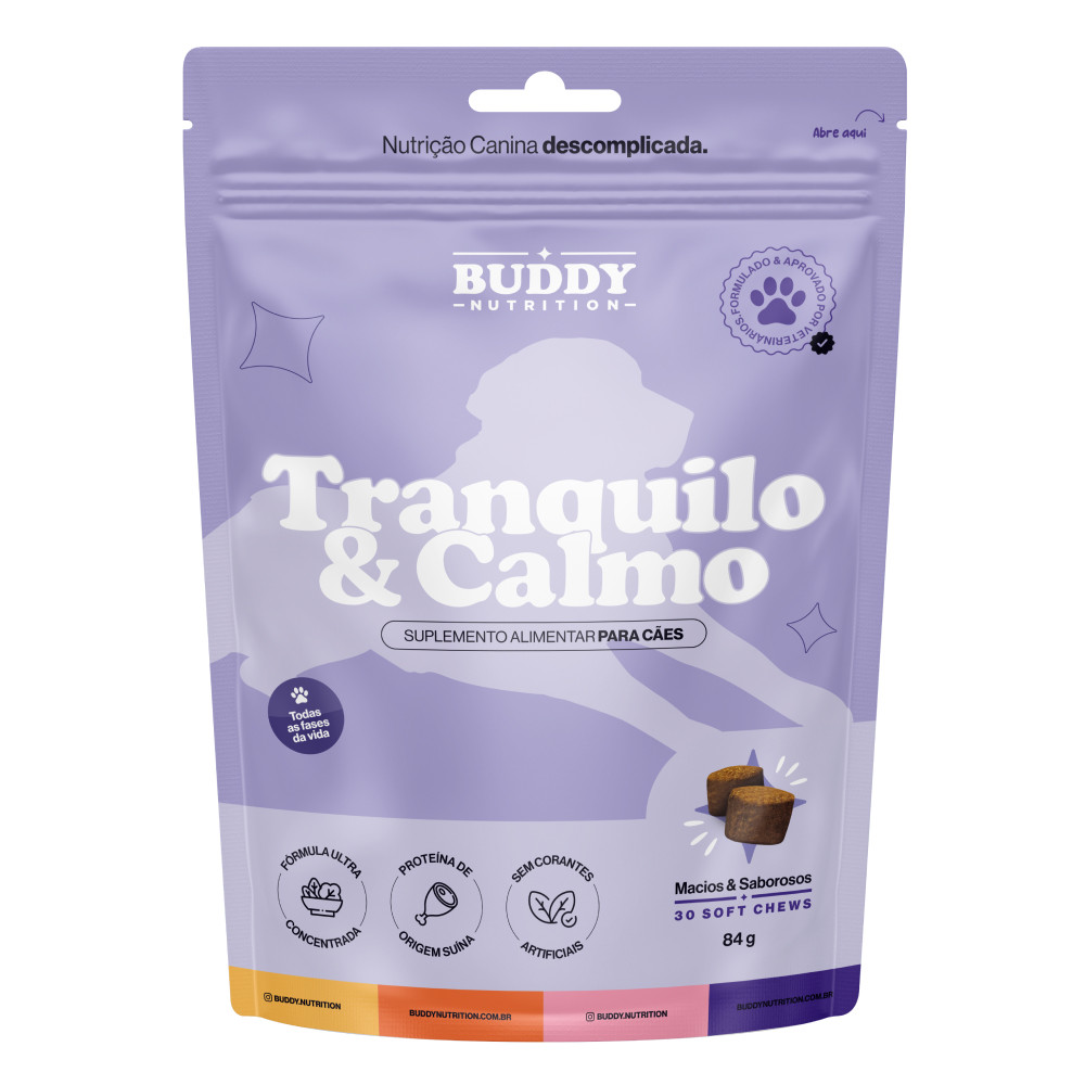 Pouch Tranquilo & Calmo - 30 Tabeletes -  Suplemento Alimentar Para Cães - Buddy Nutrition em Oferta na Shopee