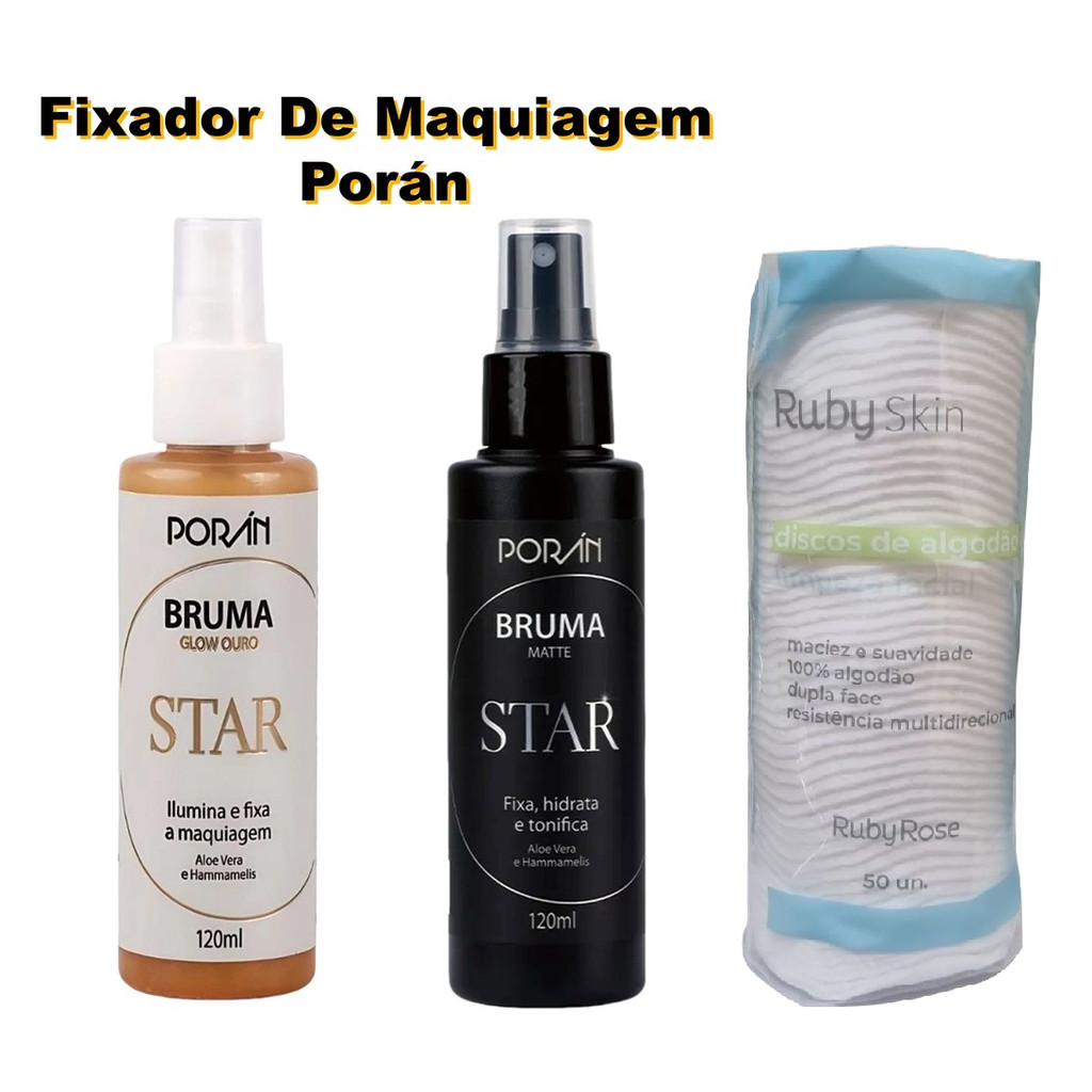 Kit Bruma Star Matte Fixador De Maquiagem Porán e Discos de algodão RubyRose