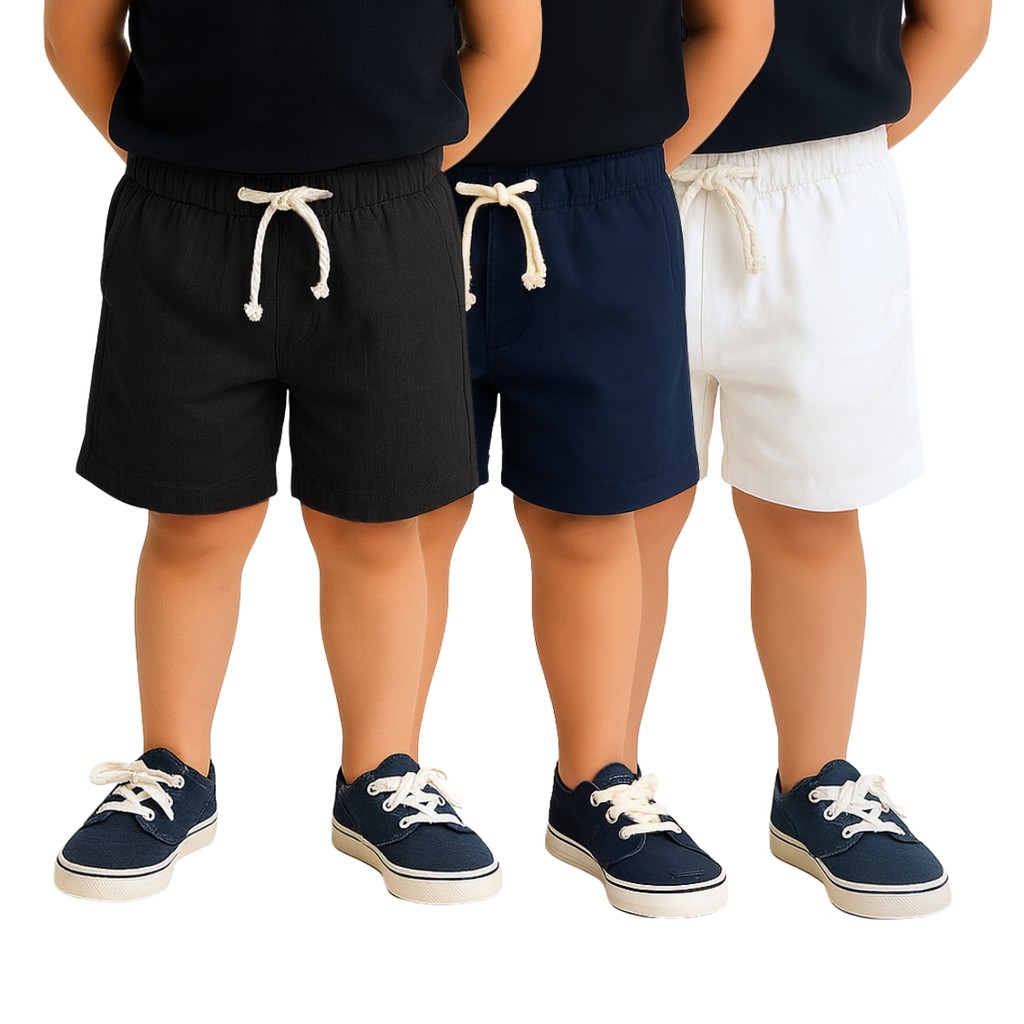 Kit 3 Bermudas Infantis e Juvenis em Linho – Leves e Confortáveis