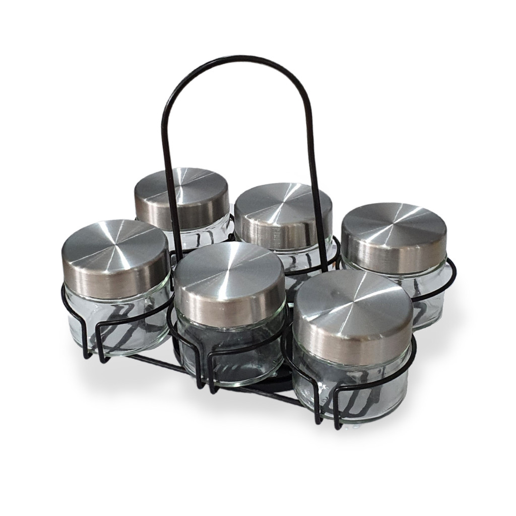 Porta Tempero Condimento Giratório Suporte 6 Peças Inox Cozinha