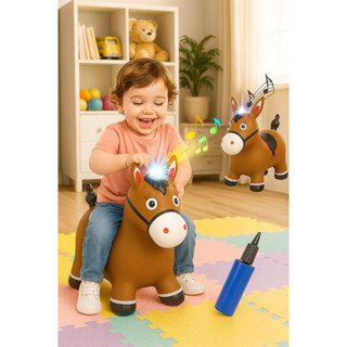 Cavalinho De Borracha Marrom Cavalo Inflável Burrinho Infantil Upa Upa Musical Som E Luz Brinquedo Educativo Equilíbrio em Oferta na Shopee
