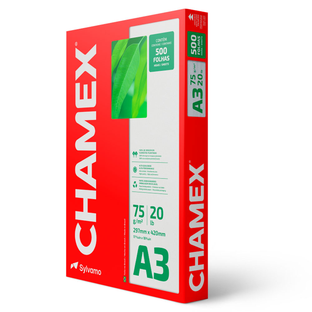 Papel sulfite A3 75g 297x420 com 500 folhas Chamex em Oferta na Shopee