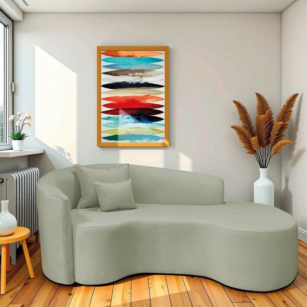 Recamier Curvo Orgânico 200cm 3 Lugares Lado Direito para Sala de Estar Bouclé Londres Verde Oliva Verde Oliva