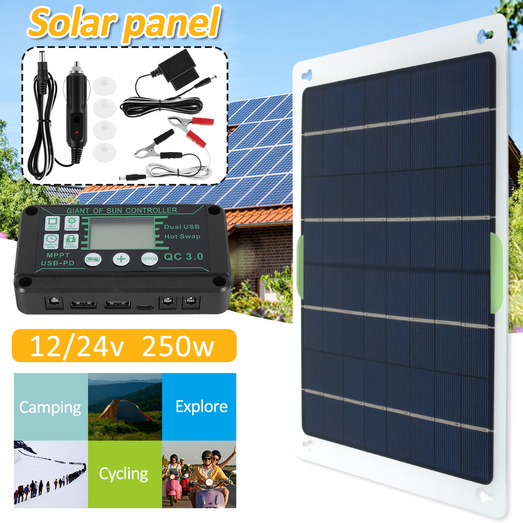 Painel Solar 250W 12V/24V Carregador De Célula Portátil Kit De Com Controlador IP65 À Prova Dip65 Água Shopbc7645