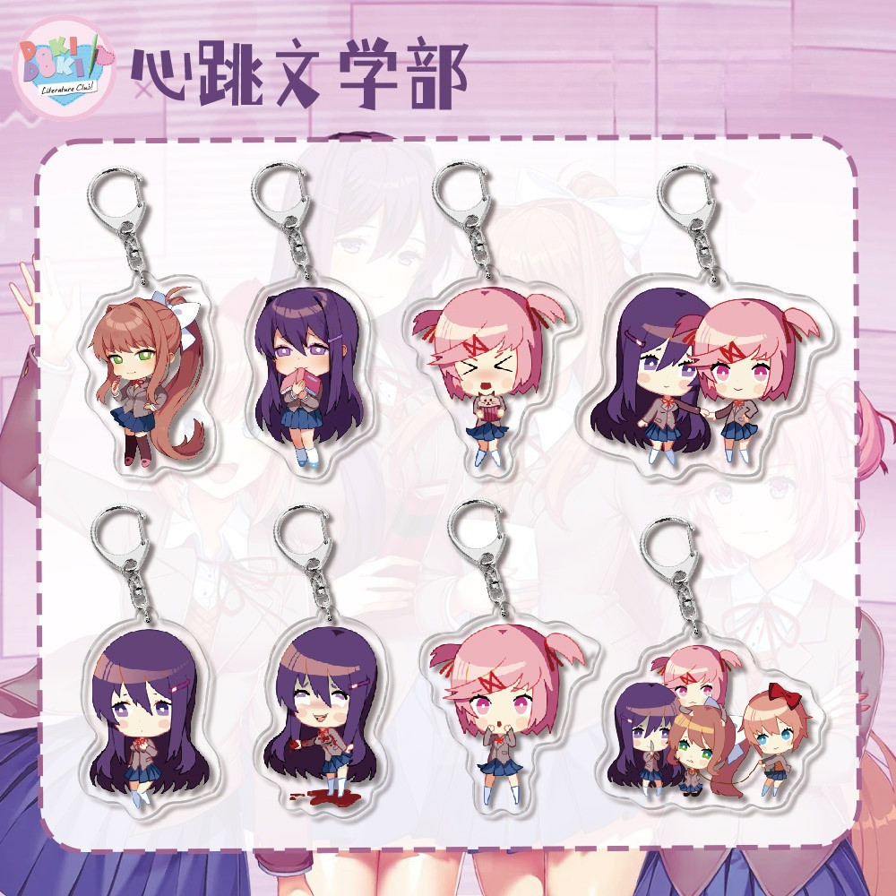 Anime Doki Literatura Clube Acrílico Chaveiro Sayori Natsuki Yuri Monika Bonito Q Versão Saco Pingente Encantos Presente