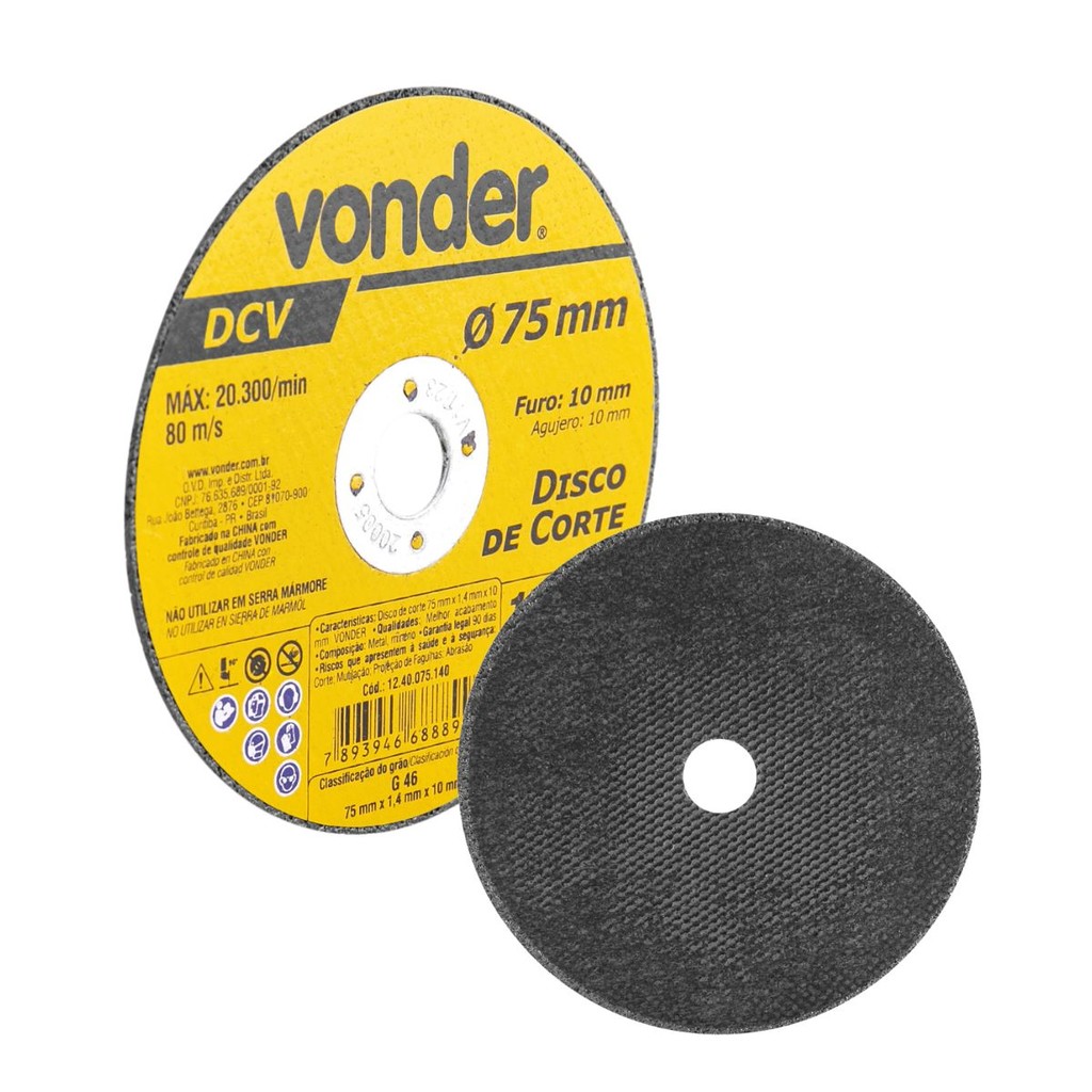 Disco de corte 75mmx1,4mmx10mm DCV Tipo 41 VONDER em Oferta na Shopee